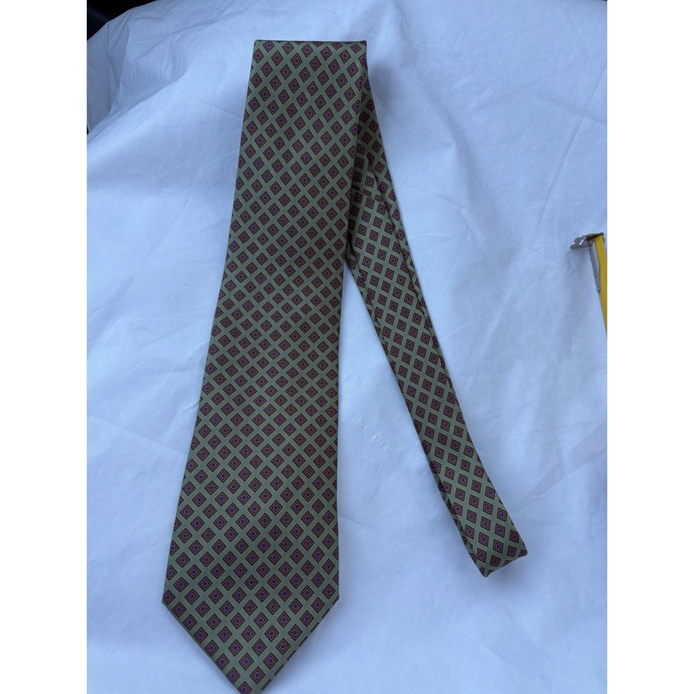 Christopher Hayes Mens Silk Tie Geometric Medallion Sage Green Made in Italy